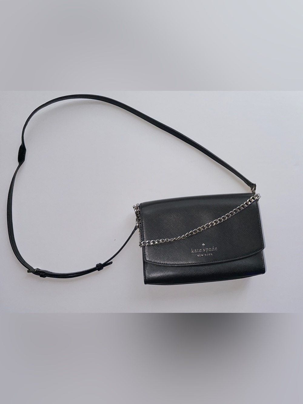 kate spade Black Leather Purse with Gold Chain Detail